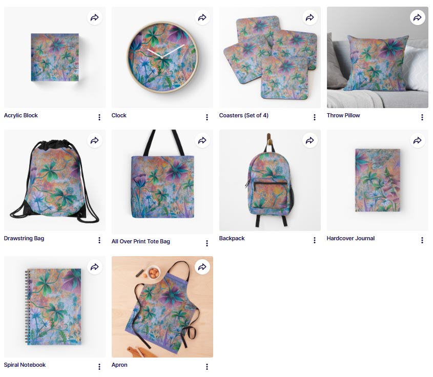field of wildflowers on clocks, notebooks, bags available on redbubble